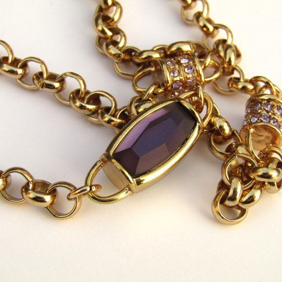 Coldwater Creek Necklace with Amethyst Glass Rhinestones Statement 40" - Picture 5 of 6